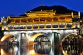 Hong bridge during twilight over the Tuojiang River Tuo Jiang River in Fenghuang old city Phoenix Ancient Town,Hunan Province