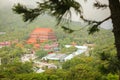 HONG KONG - APRIL 2018: traditional Pagoda roof of historical architecture of Temple near Big Buddha in Hong Kong