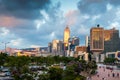 Hong Kong - August 8, 2018: Skyscrapers and modern buildings of Hong Kong island downtown district at dusk Royalty Free Stock Photo