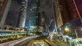 Hong Kong Business District with busy traffic timelapse at night. Royalty Free Stock Photo