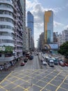 Hong Kong busy downtown scene many buildings