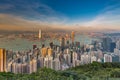 Hong Kong central business downtown office building aerial view, over the Peak Royalty Free Stock Photo