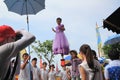 Pink, crowd, tourism, fun, festival, event, recreation, tradition, girl, vacation, umbrella, flower