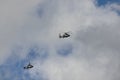 People`s Liberation Army helicopters patrol over the sky of Hong Kong