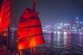 Hong Kong, China - December 9, 2017. Chineses red sail junk boat Royalty Free Stock Photo