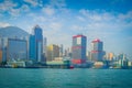 HONG KONG, CHINA - JANUARY 26, 2017: Beautiful view of Hong Kong in the horizont, with a skyscrapers and modern buildings Royalty Free Stock Photo