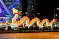 Big illuminated Chinese dragon decoration at AIA Great European Carnival in Hong Kong