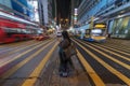 Night scenery of pedestrian crossing of busy street in Mongkok district in Hong Kong city Royalty Free Stock Photo