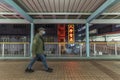 Night scenery of pedestrian walkway in Mongkok district in Hong Kong city Royalty Free Stock Photo