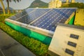 HONG KONG, CHINA - JANUARY 22, 2017: Solar pannel in victoria peak tower and tram in Hong Kong