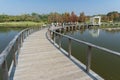 Wooden trail in landmark Hong Kong Wetland Park