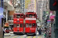 HONG KONG, CHINA - MARCH 28 : Hong Kong cityscape view with famous trams at Wan Chai district of Hong Kong Royalty Free Stock Photo