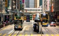 HONG KONG, CHINA - MARCH 29 : Hong Kong cityscape view with famous trams at Wan Chai district of Hong Kong