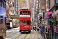 HONG KONG, CHINA - MARCH 28 : Hong Kong cityscape view with famous trams at Wan Chai district of Hong Kong