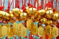 HONG KONG, CHINA - MARCH 13 2018: Holy bell on wall for respect praying at Wong Tai Sin Temple at Kowloon island Royalty Free Stock Photo