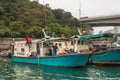 Closeup of fishing boat in harbor of Hong Kong, China