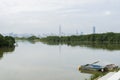 View of Shan Pui River from Nam Sang Wai, San Tin, New Territories. Shenzhen Cityscape is on the far side of the River