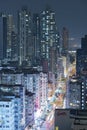 Night scenery of busy street in downtown district of Hong Kong city Royalty Free Stock Photo