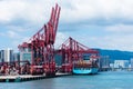 Hong Kong, China - panorama , morning view on the container terminal.