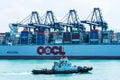 Hong Kong, China - panorama , morning view on the container terminal.