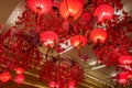 Hong Kong, China - 2020: Red Chinese lanterns in New World Tower