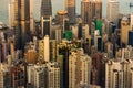 Hong Kong city business downtown office building close up aerial view Royalty Free Stock Photo