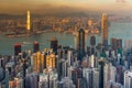 Hong Kong city business downtown with sunset tone Royalty Free Stock Photo