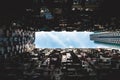 Hong Kong city residences area. Low angle view image of a crowded residential building in community in Quarry Bay, Hong Kong.