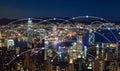 Hong Kong city skyline networking connection concept, modern filter effect