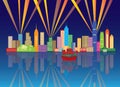 Hong Kong City Skyline Night Color Panorama Vector Illustration Royalty Free Stock Photo