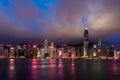 Hong Kong city skyline and skyscrapers at night, Victoria Harbour, Hong Kong, China Royalty Free Stock Photo