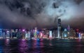 Hong Kong city skyline and skyscrapers at night, Victoria Harbor, Hong Kong, China Royalty Free Stock Photo