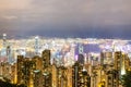 Hong Kong city view from Victoria peak in the night with a symphony of light show Royalty Free Stock Photo