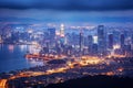 Hong Kong cityscape at night, China. View from Victoria Peak, Seoul Skyline, AI Generated