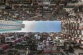 Hong Kong crowded residence apartment building bottom view Royalty Free Stock Photo