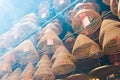 Circular incenses at Man Mo Temple. a famous historic site in Tai Po, Hong Kong. Royalty Free Stock Photo