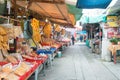 Market at Tai O Fishing village. a famous historic site in Lantau Island, Hong Kong. Royalty Free Stock Photo