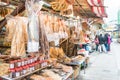 Market at Tai O Fishing village. a famous historic site in Lantau Island, Hong Kong. Royalty Free Stock Photo