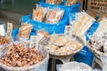 Market at Tai O Fishing village. a famous historic site in Lantau Island, Hong Kong. Royalty Free Stock Photo