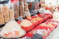 Market at Tai O Fishing village. a famous historic site in Lantau Island, Hong Kong. Royalty Free Stock Photo