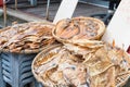 Market at Tai O Fishing village. a famous historic site in Lantau Island, Hong Kong. Royalty Free Stock Photo