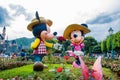 HONG KONG DISNEYLAND: Mickey and minnie in love at the park in front of the castle Royalty Free Stock Photo