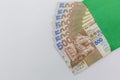 Hong Kong dollar bank notes money in green envelope on white background, Five Hundred Hong kong Dollars Royalty Free Stock Photo