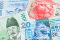 Hong Kong Dollar and South Korea Won banknotes. HKD KRW Dollar Won