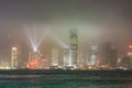 Hong Kong famous Laser harber Show seen from Kowloon harbor in Kowloon, Hongkong Royalty Free Stock Photo