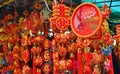 HONG KONG, CHINA - MARCH 13: Schop with souvenir and Chinese New Year decorations at the stalls outside Wong Tai Sin Temple on the