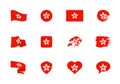 Hong Kong flag - flat collection. Flags of different shaped twelve flat icons.