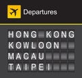 Hong Kong flip alphabet airport departures, Hong Kong, Kowloon, Macau, Taipei