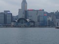 Hong Kong harbor front on a cloudy day