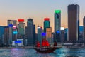 Hong Kong harbour, Traditional Chinese wooden sailing ship with red sails in Victoria harbour, Hong Kong Royalty Free Stock Photo